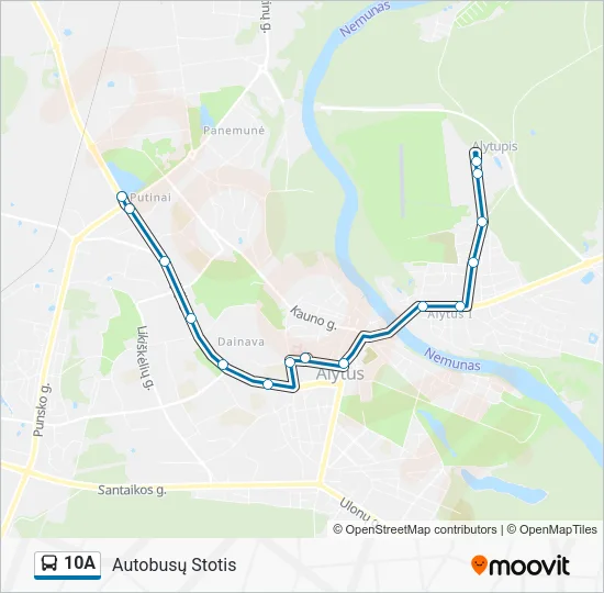 Автобус 10A: карта маршрута