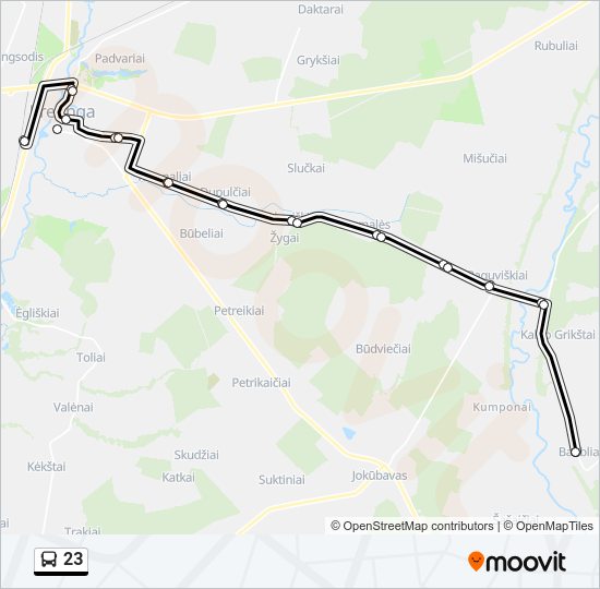23 autobusas kelionės žemėlapis