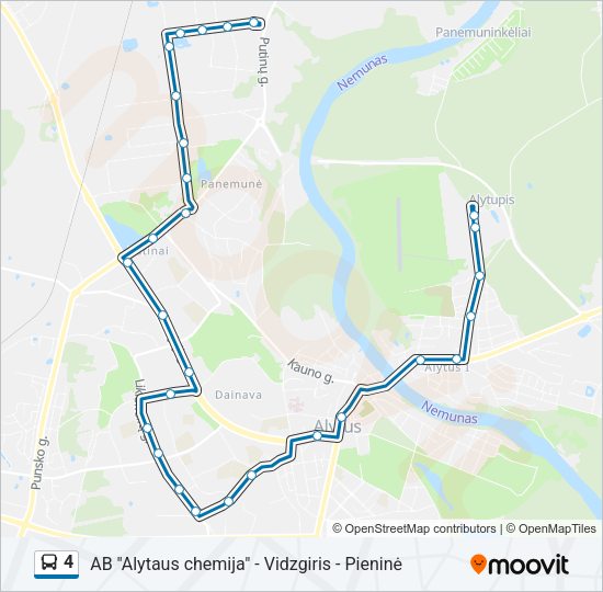 4 autobusas kelionės žemėlapis