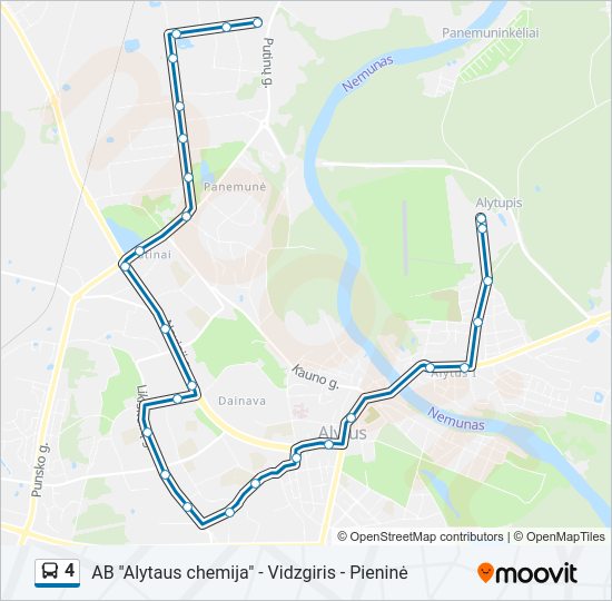 4 autobusas kelionės žemėlapis