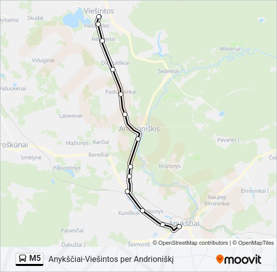 Автобус M5: карта маршрута