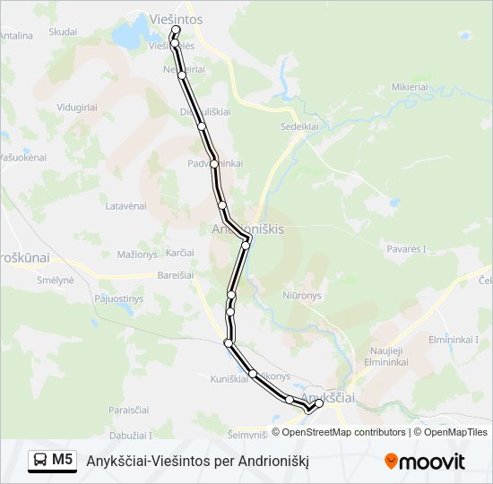 Автобус M5: карта маршрута