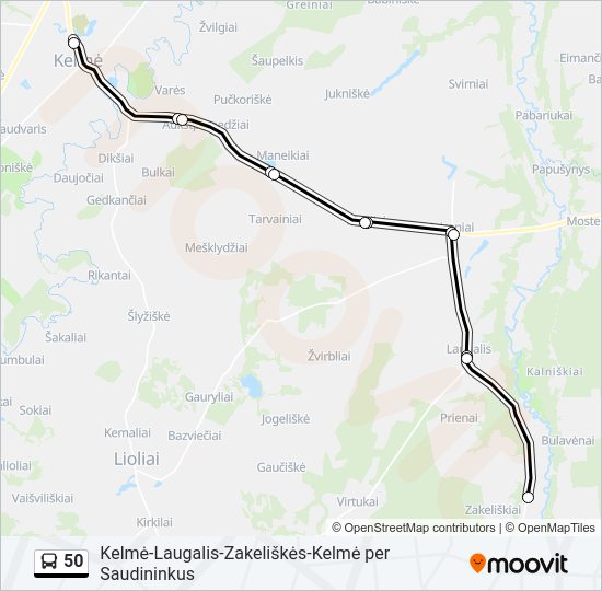 50 autobusas kelionės žemėlapis