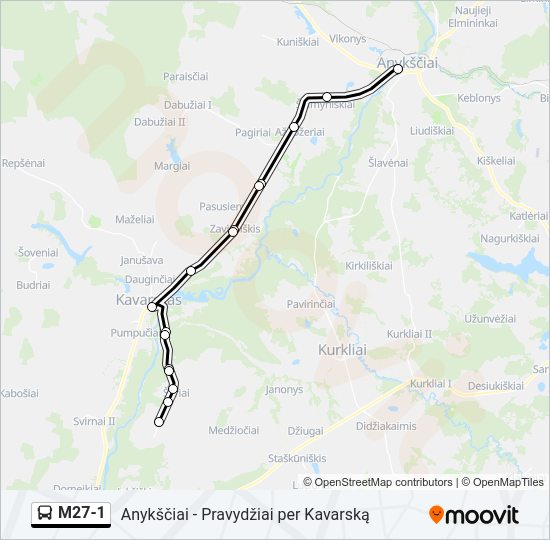 M27-1 autobusas kelionės žemėlapis