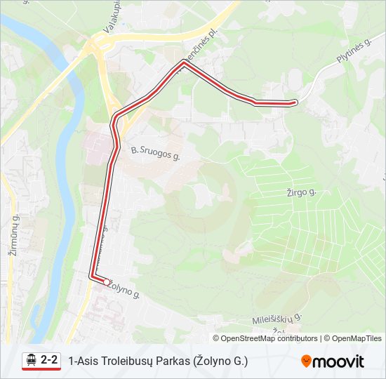 2-2 Troleibusas kelionės žemėlapis