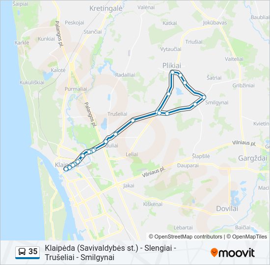 35 autobusas kelionės žemėlapis