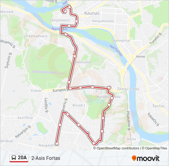 Автобус 20A: карта маршрута