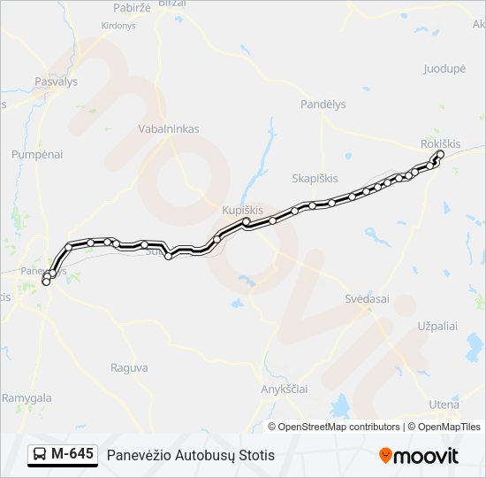 Автобус M-645: карта маршрута