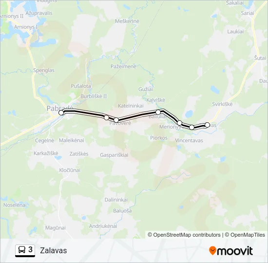 3 autobusas kelionės žemėlapis