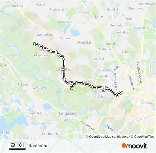 101 autobusas kelionės žemėlapis