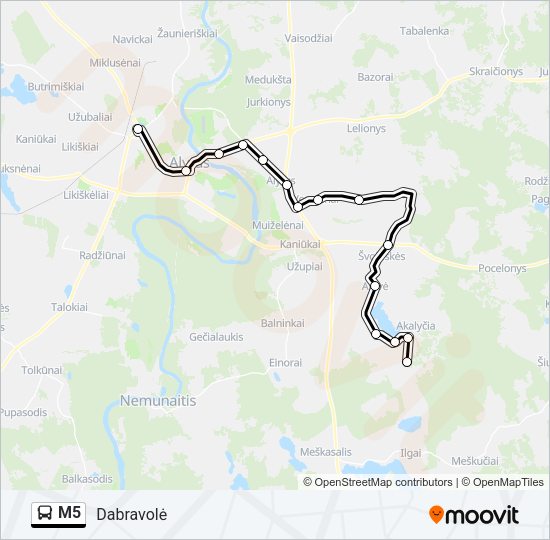 Автобус M5: карта маршрута