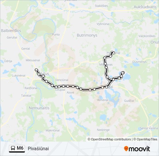 Автобус M6: карта маршрута