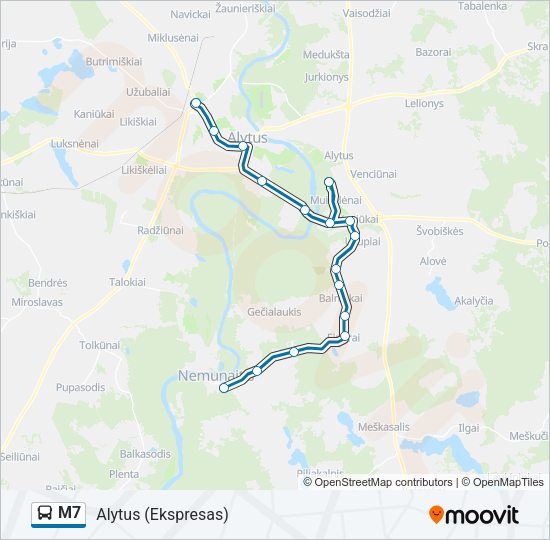 Автобус M7: карта маршрута