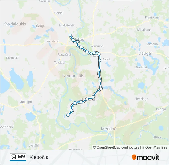 Автобус M9: карта маршрута