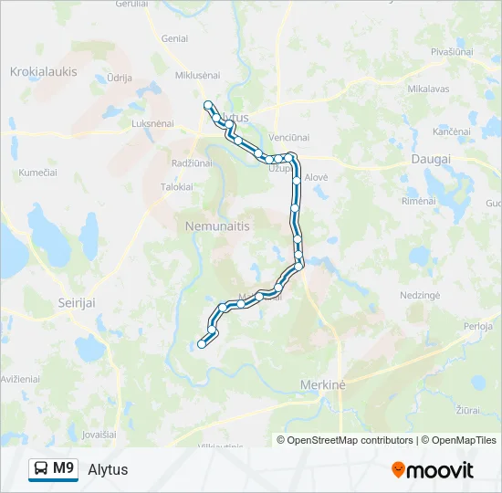 Автобус M9: карта маршрута