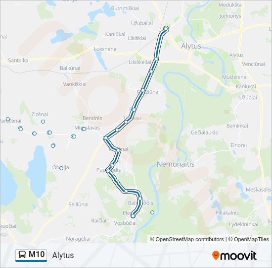 Автобус M10: карта маршрута