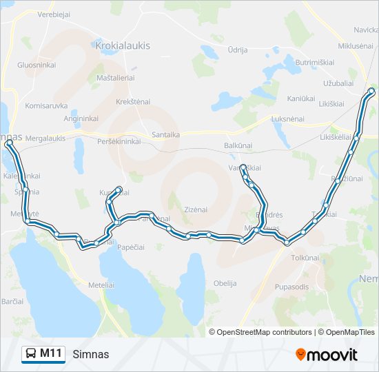 Автобус M11: карта маршрута