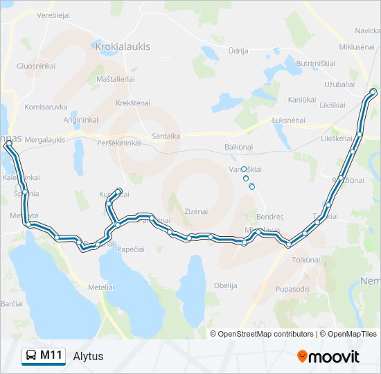 Автобус M11: карта маршрута