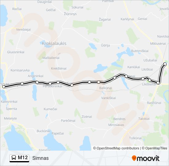 Автобус M12: карта маршрута