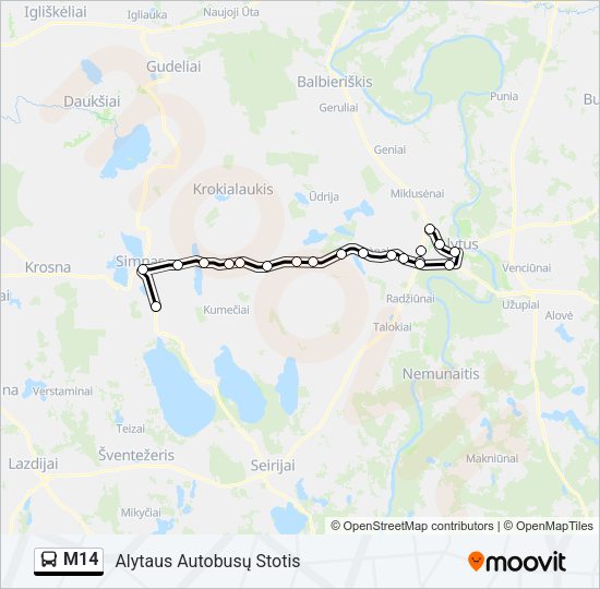 Автобус M14: карта маршрута