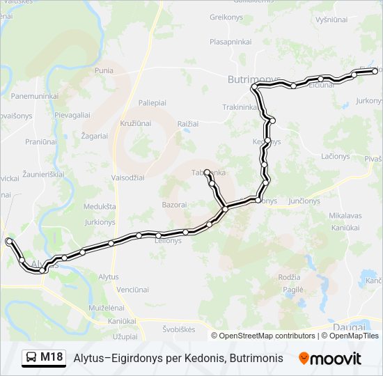 Автобус M18: карта маршрута