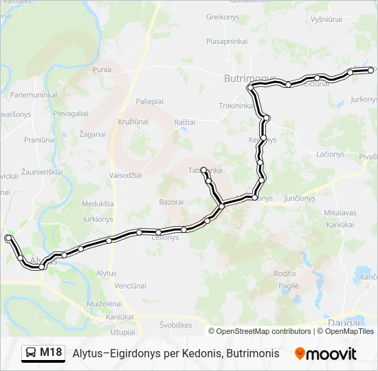 Автобус M18: карта маршрута