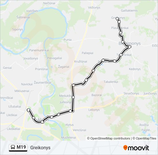 Автобус M19: карта маршрута