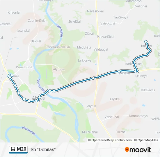 Автобус M20: карта маршрута
