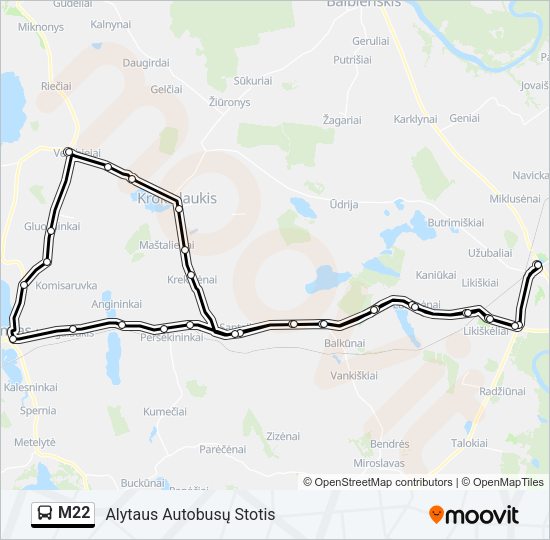 Автобус M22: карта маршрута