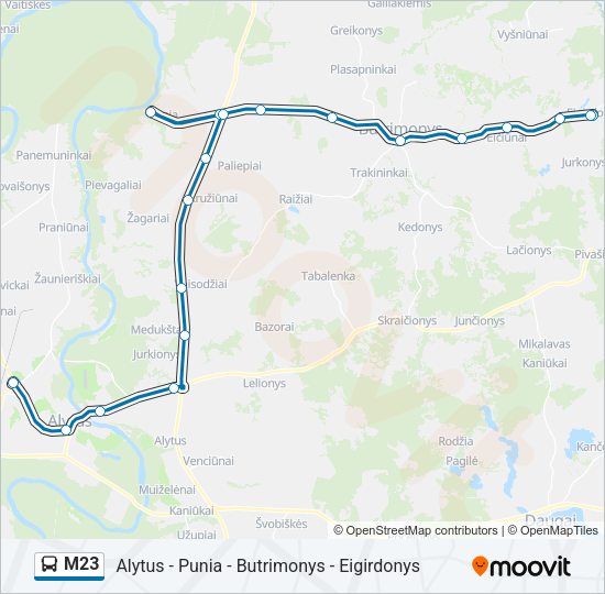Автобус M23: карта маршрута