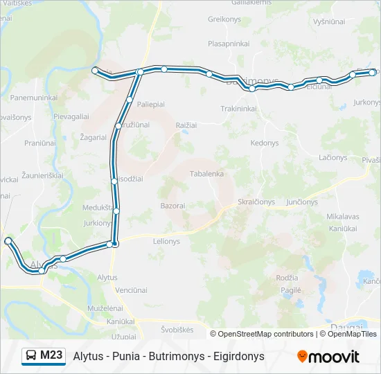 Автобус M23: карта маршрута