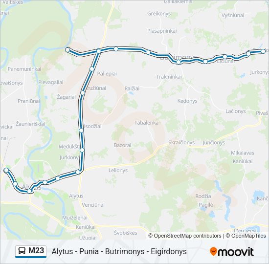 Автобус M23: карта маршрута