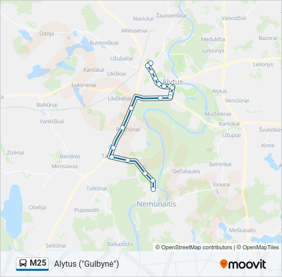 Автобус M25: карта маршрута