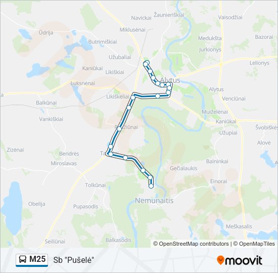 Автобус M25: карта маршрута