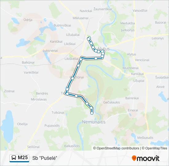 Автобус M25: карта маршрута