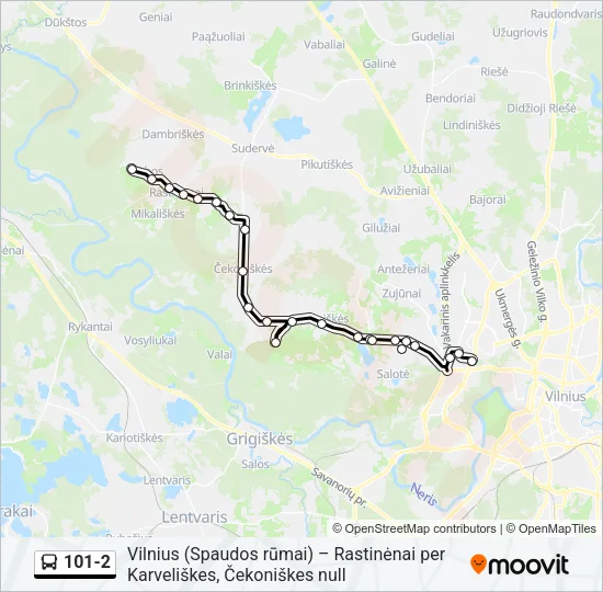 101-2 autobusas kelionės žemėlapis