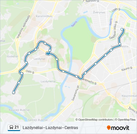Автобус 21: карта маршрута