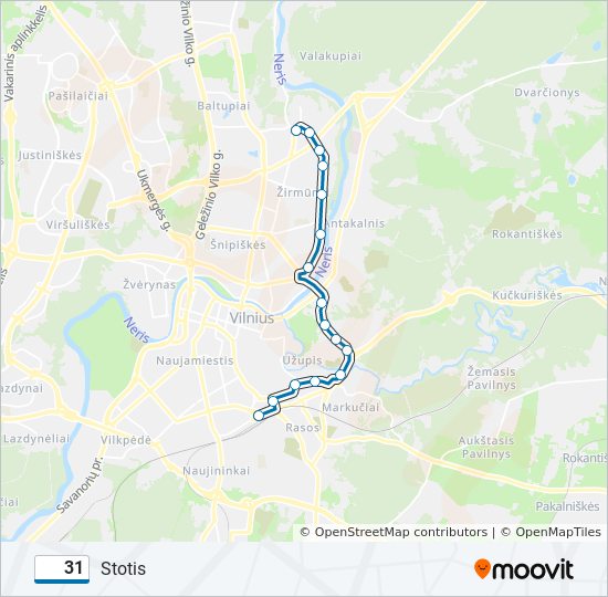 31 autobusas kelionės žemėlapis