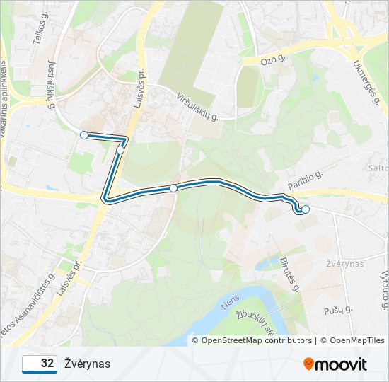 32 autobusas kelionės žemėlapis