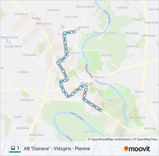 Автобус 1: карта маршрута