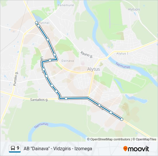 Автобус 9: карта маршрута