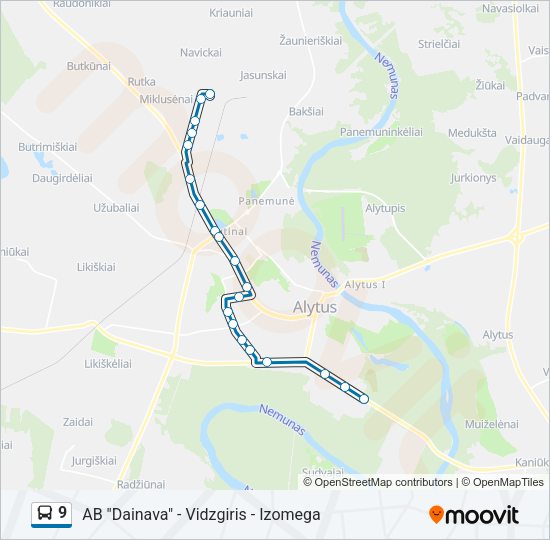 Автобус 9: карта маршрута