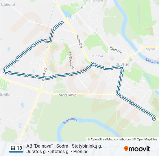 Автобус 13: карта маршрута