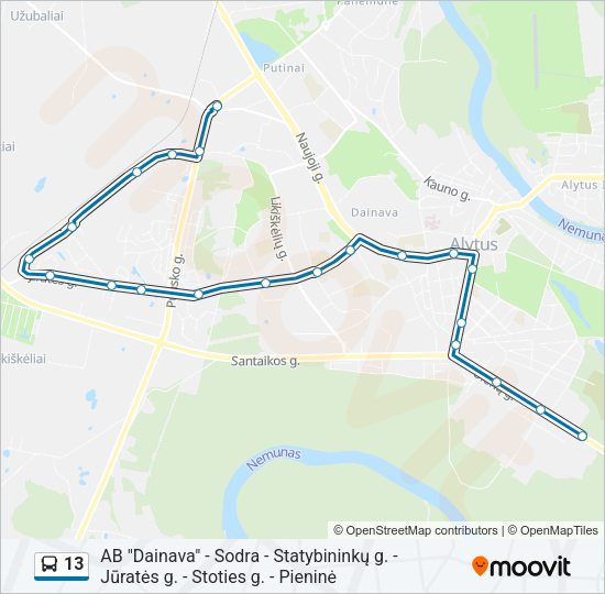 Автобус 13: карта маршрута