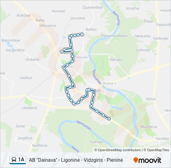 Автобус 1A: карта маршрута