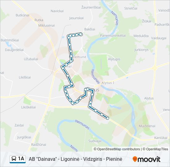 Автобус 1A: карта маршрута