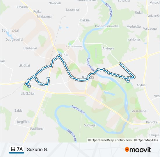 Автобус 7A: карта маршрута