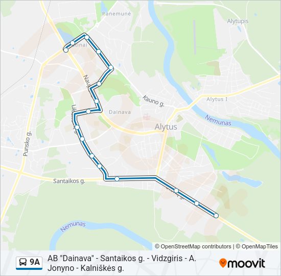 Автобус 9A: карта маршрута
