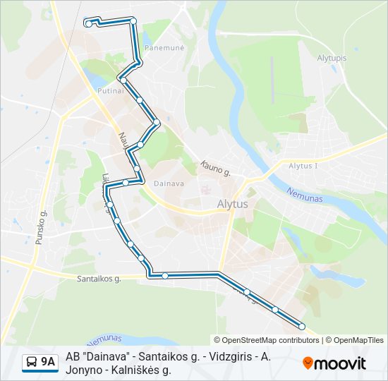 Автобус 9A: карта маршрута