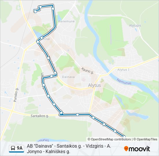 Автобус 9A: карта маршрута